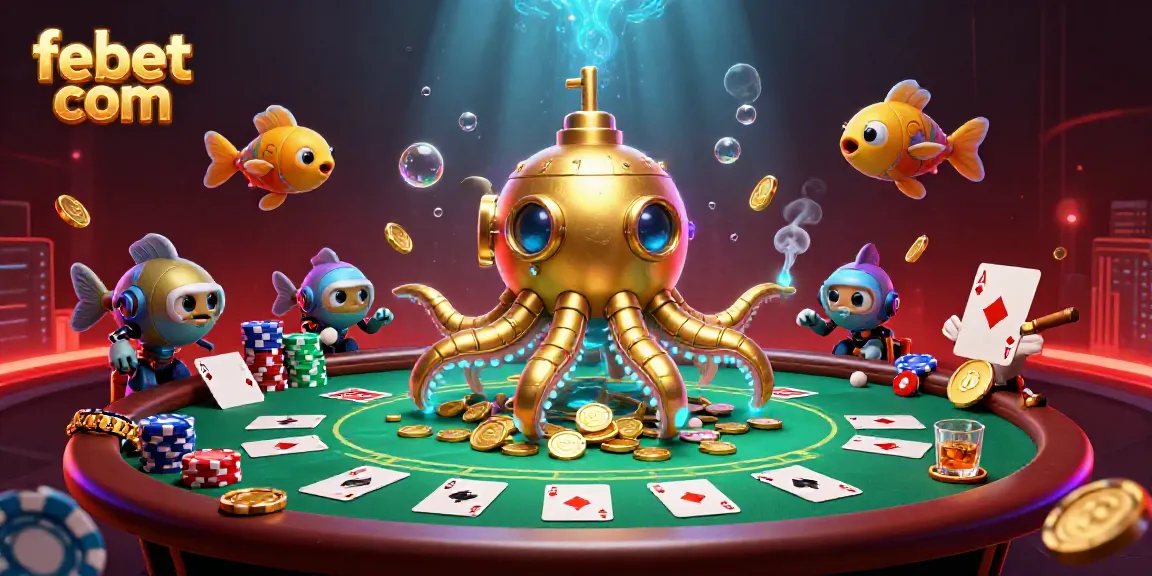 Experience thrilling action with febet com as a golden kraken submarine unfurls in a sea of poker games and coins.