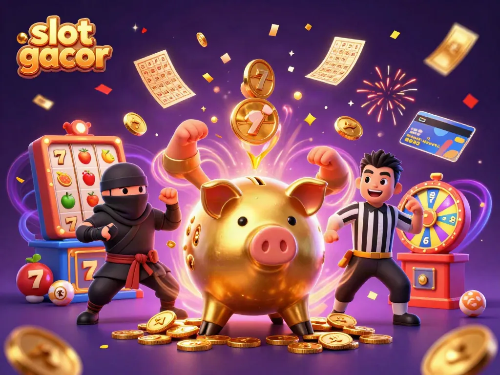 Engage with slot gacor excitement in a vibrant 3D digital casino scene full of action.