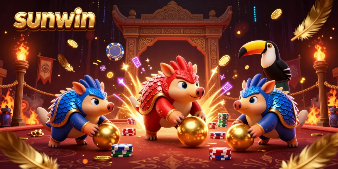 Experience the thrilling gaming atmosphere of sunwin with rival pangolins in action amid casino elements.