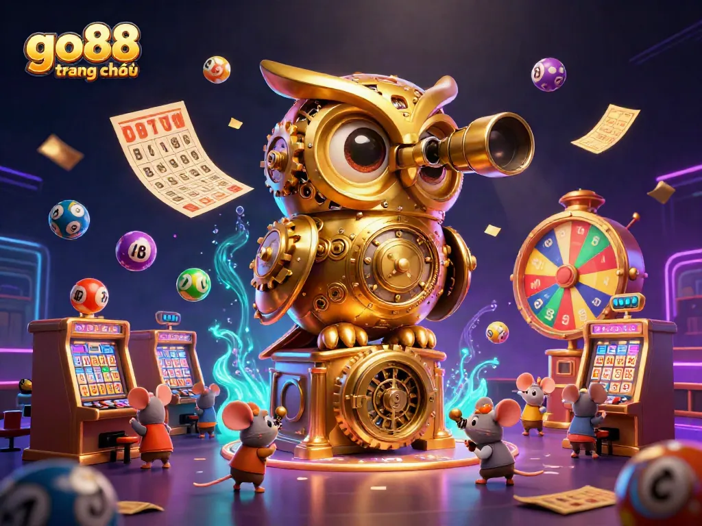 Experience the excitement at go88 trang chủ, where colorful lottery balls and animated patrons fill the vibrant casino space.